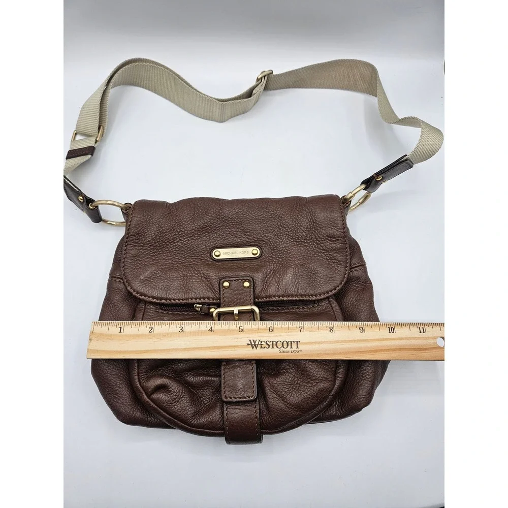 Michael Kors Brown Pebbled Leather‎ Crossbody Bag Satchel Purse Handbag - Picture 8 of 11